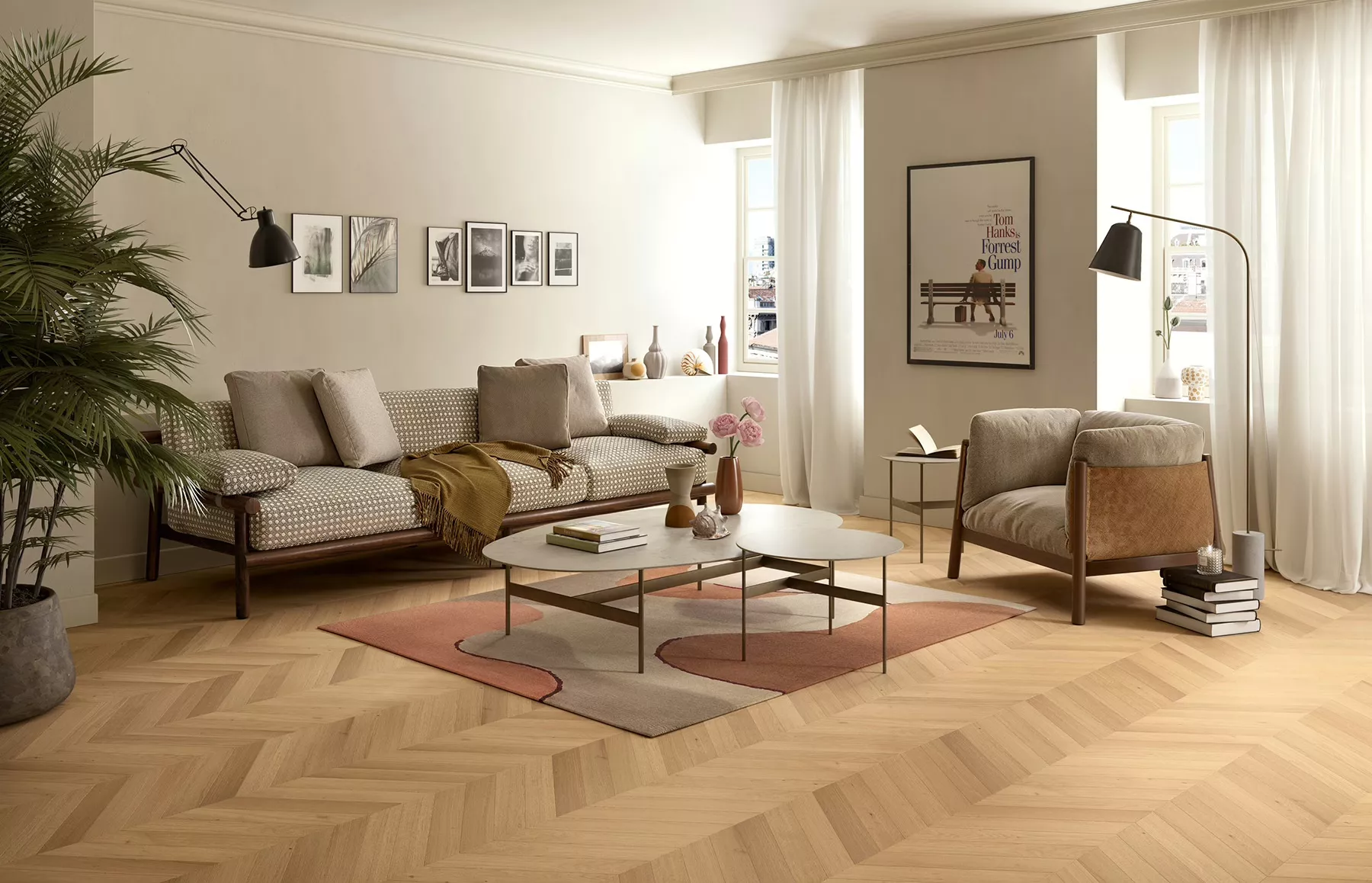 Soggiorno con pavimento in legno